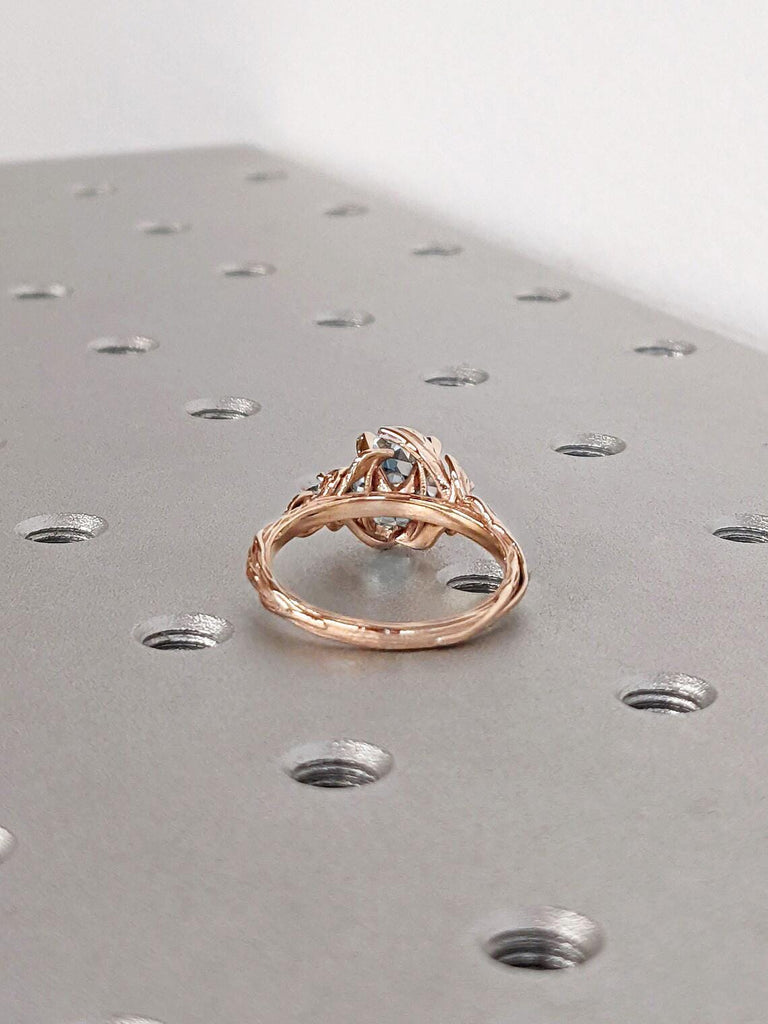 Unique Rose Gold Vine Moissanite Promise Ring | Old Mine-cut Round Moissanite Nature Inspired Engagement Ring | Twig & Leaf Wedding Ring