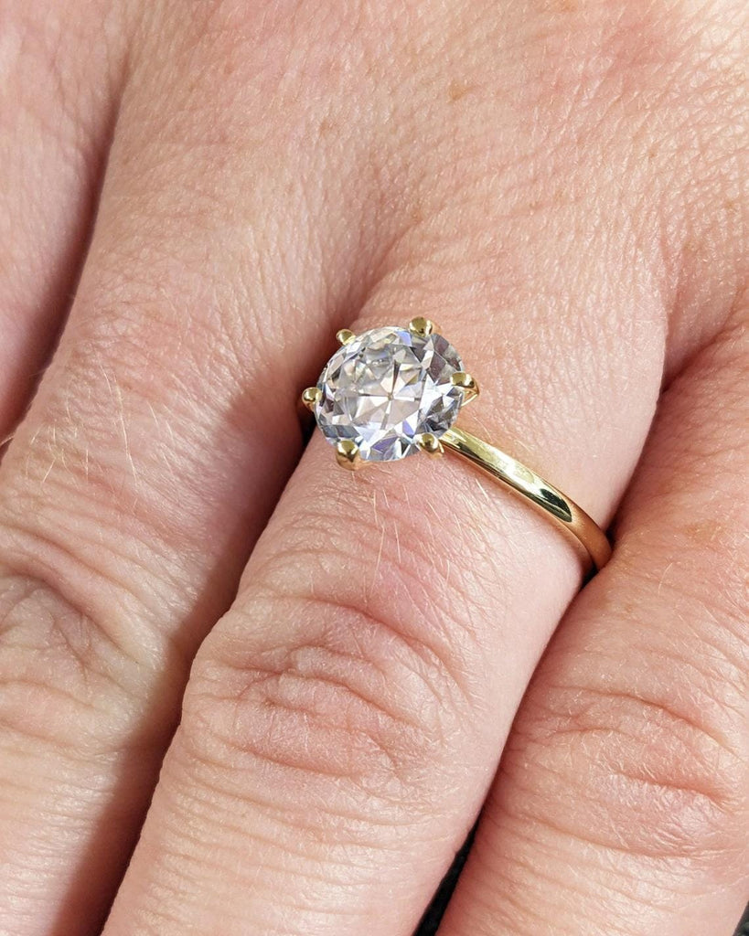 1.5 Carat Engagement Ring in 14k Solid Gold | Old European Round cut Moissanite Wedding Ring | Minimalist Solitaire Ring