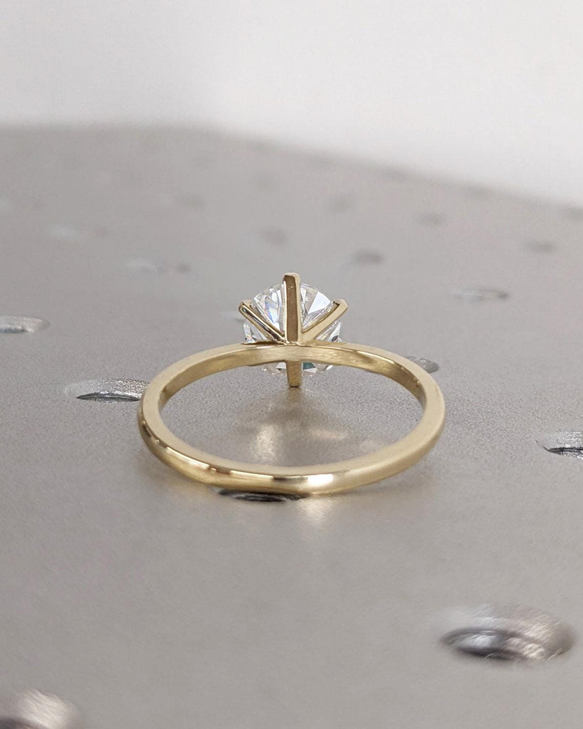 Vintage Old Mine cut VVS Moissanite Solitaire Engagement Ring | 1ct, 2ct, 3ct, 4ct Round Moissanite Ring | 14k Yellow Gold Rings for Women