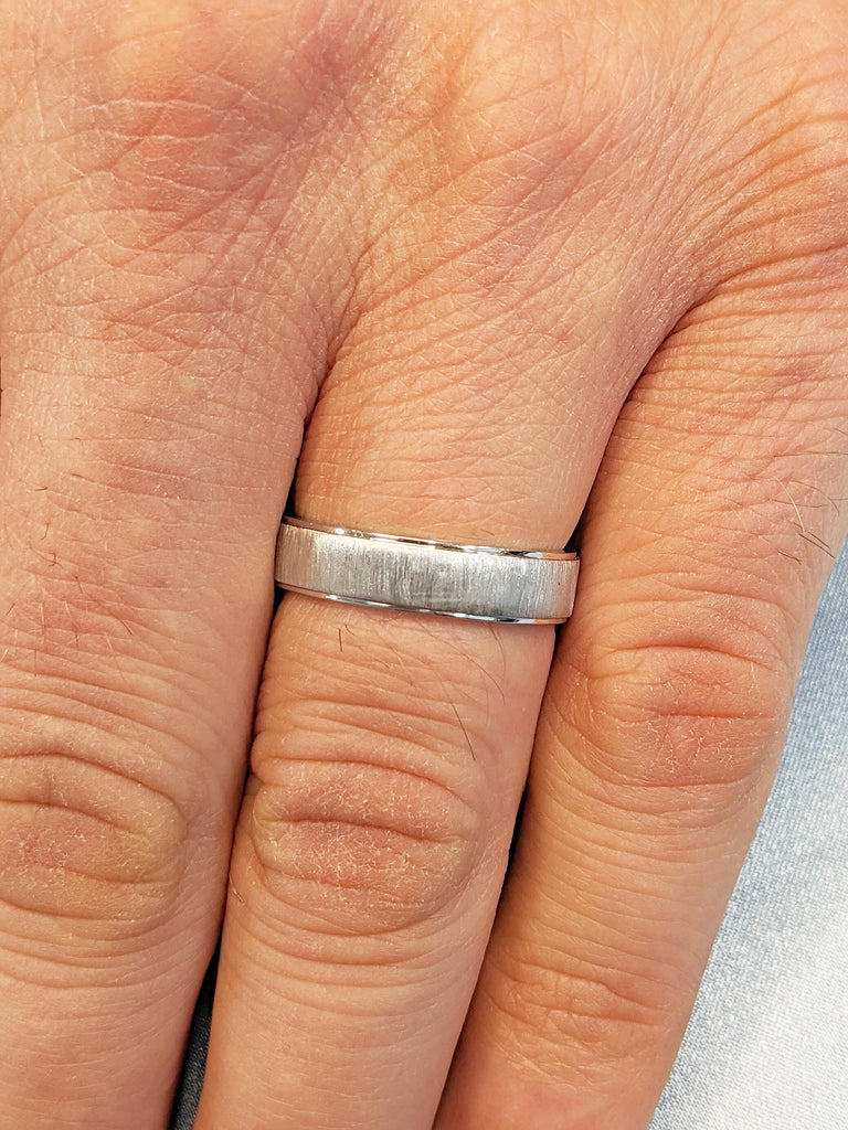 5mm Men's Wedding Ring, 14k White Gold Men Ring, Unique Wedding Band