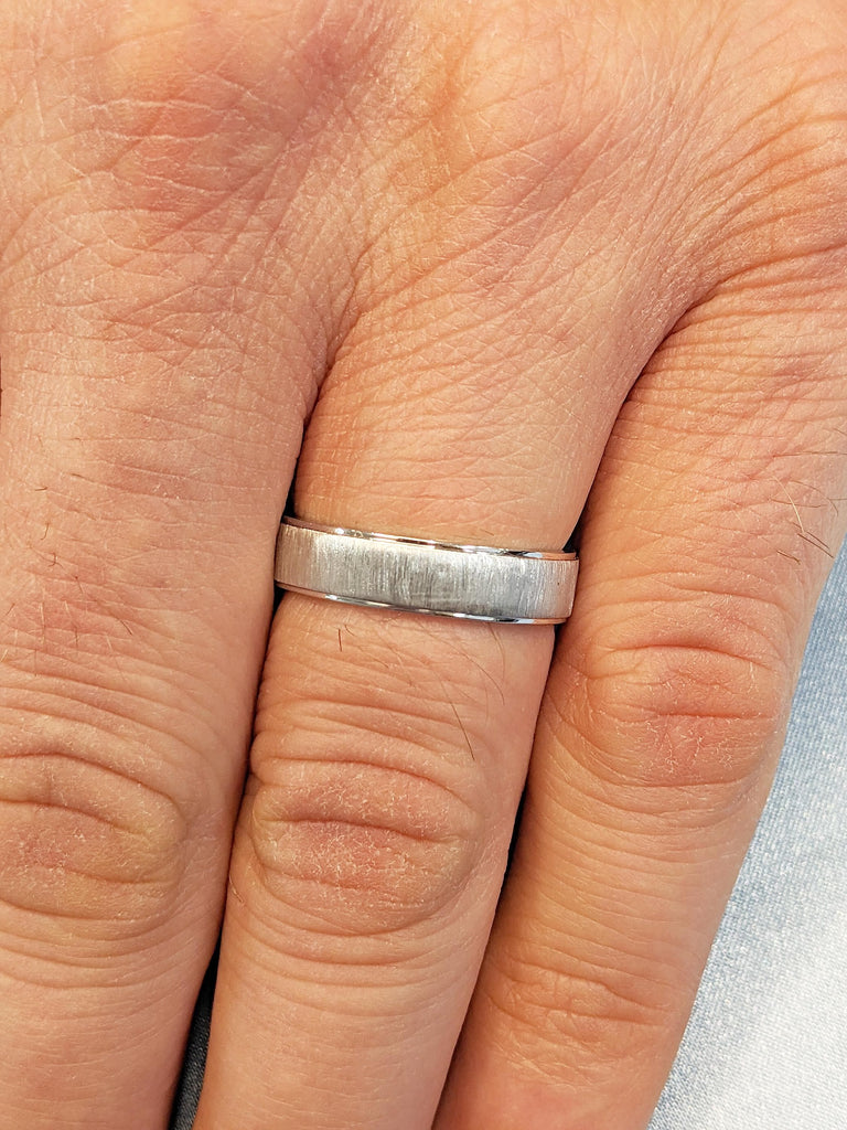 14k White Gold Ring for Men, 5mm Men Ring, Husband Anniversary Ring, Minimalist Men's Wedding Band, Personalized Ring, Promise Ring for Him