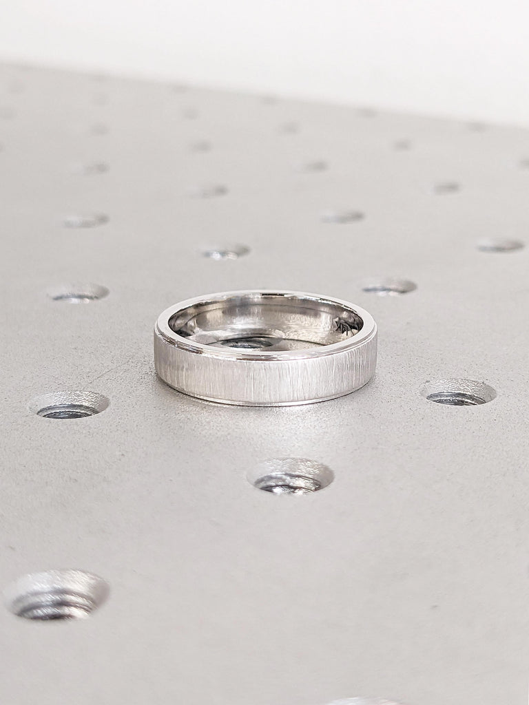 5mm Men's Wedding Ring, 14k White Gold Men Ring, Unique Wedding Band