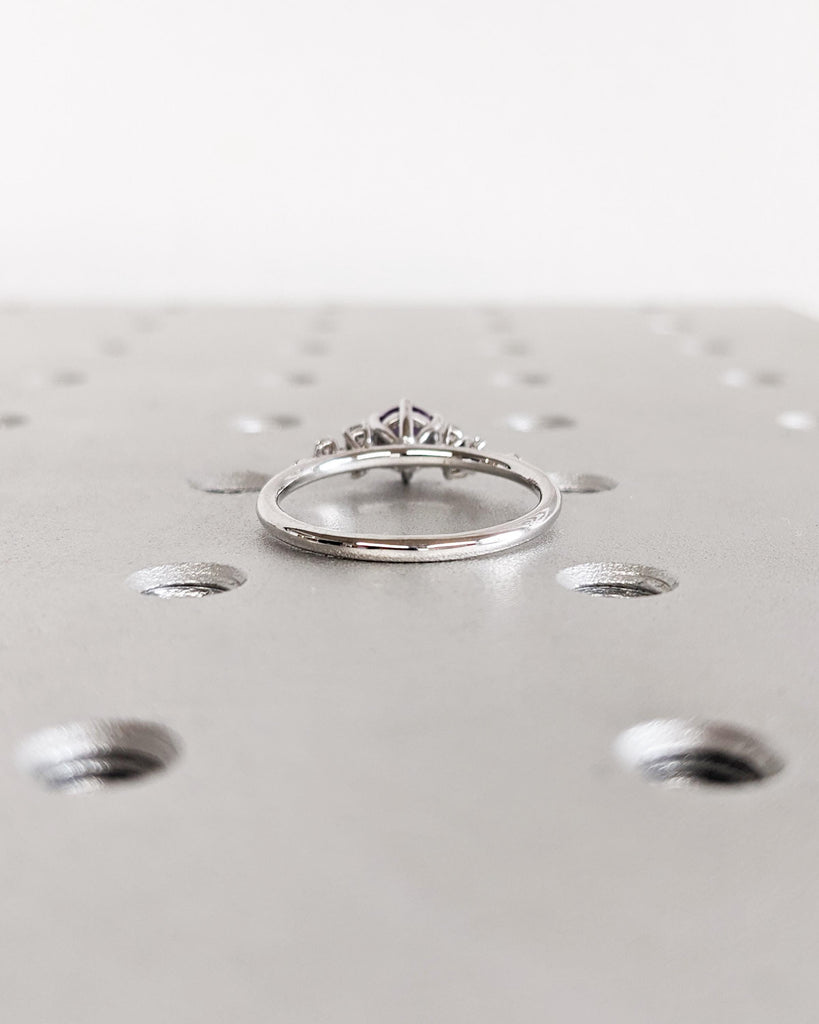 Vintage Round cut Alexandrite Engagement Ring | 14K White Gold Ring | Unique Snowdrift Diamond Cluster Promise Ring | Wedding Ring for Her