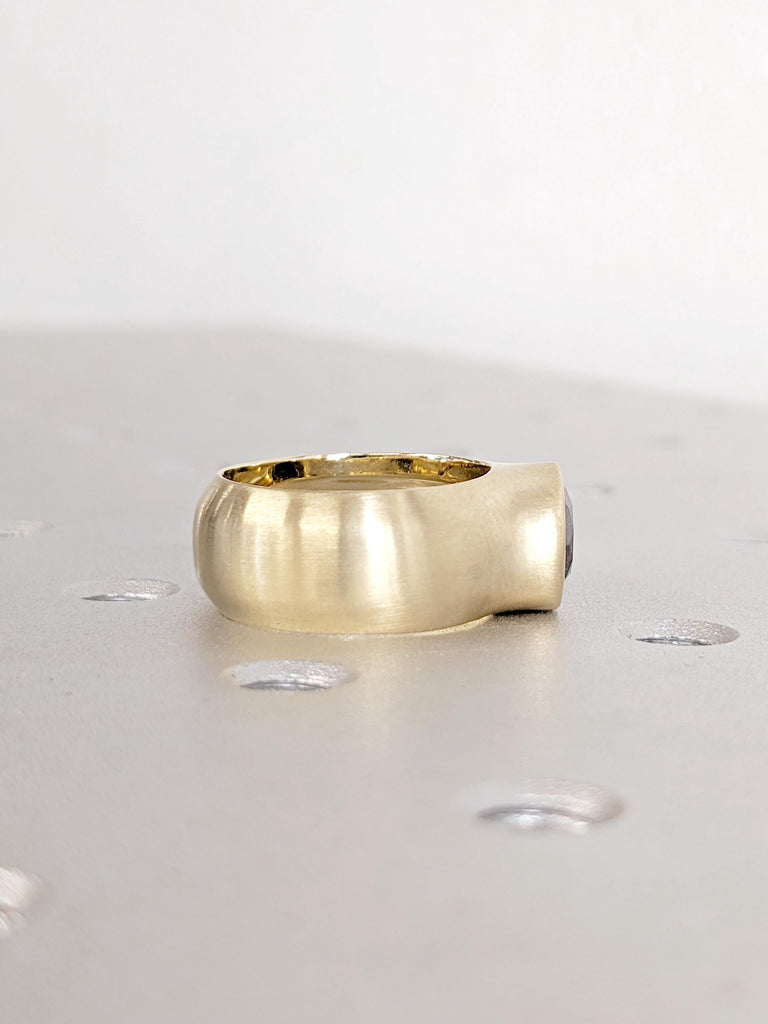 14K Yellow Gold Salt and Pepper Diamond Engagement Ring | Bezel Set Unique Wedding Ring | Rustic Modern Solitaire Alternative Bridal Jewelry