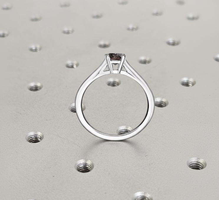 Salt and Pepper Diamond Engagement Ring | Minimalist Solid Gold 14k 18k Solitaire Promise Ring, Gray or Black Diamond Gift for Her