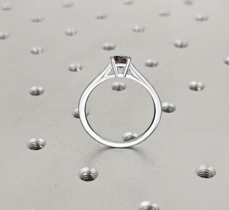 Salt and Pepper Diamond Engagement Ring | Minimalist Solid Gold 14k 18k Solitaire Promise Ring, Gray or Black Diamond Gift for Her