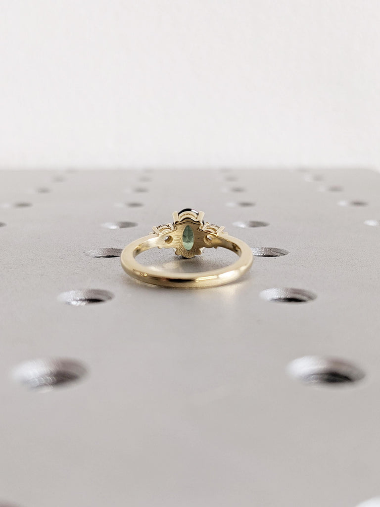 Natural Sapphire Engagement Ring, 14k Solid Gold Ring, Diamond and Green Sapphire Ring