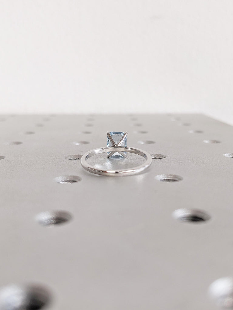 Radiant Cut Lab Aquamarine Engagement Ring, 14k White Gold Solitaire Ring, Blue Aquamarine Ring, Gemstone Ring, Wedding Anniversary Ring