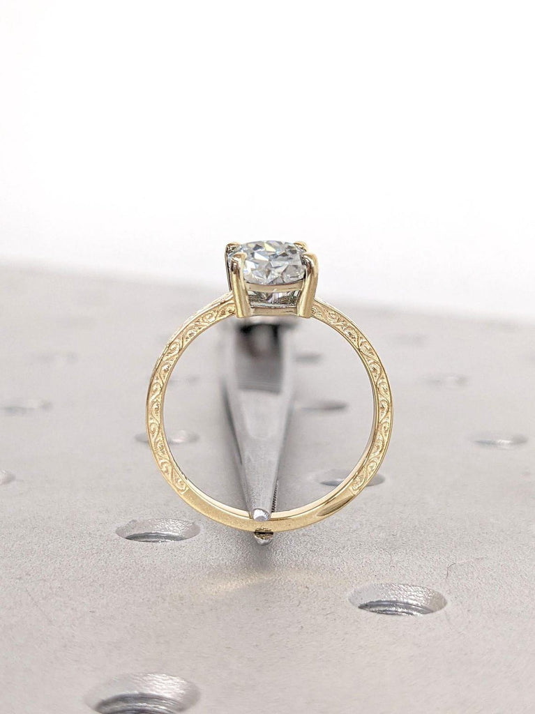 Old Mine cut Moissanite Vintage Engagement Ring | OMC Moissanite Round Classic Solitaire Ring | 14k Yellow Gold Filigree Women Wedding Ring
