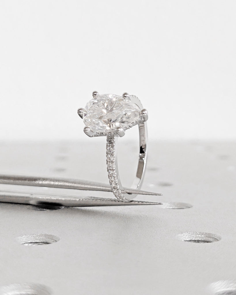 Pear Lab Grown Diamond Hidden Halo Engagement Ring | IGI Certified | CVD Diamond Ring | Solitaire Promise Ring | 14K White Gold Pave Setting