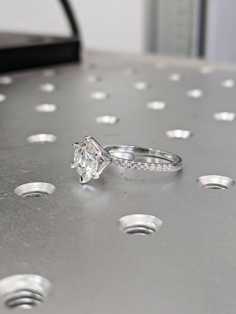 Old Miner cut Diamond and Moissanite Engagement Rings | 1,2,3,4 Carat Diamond Ring | 14k White Gold Old Mine cut Diamond Rings for Women