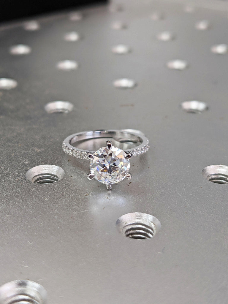 Old Miner cut Diamond and Moissanite Engagement Rings | 1,2,3,4 Carat Diamond Ring | 14k White Gold Old Mine cut Diamond Rings for Women