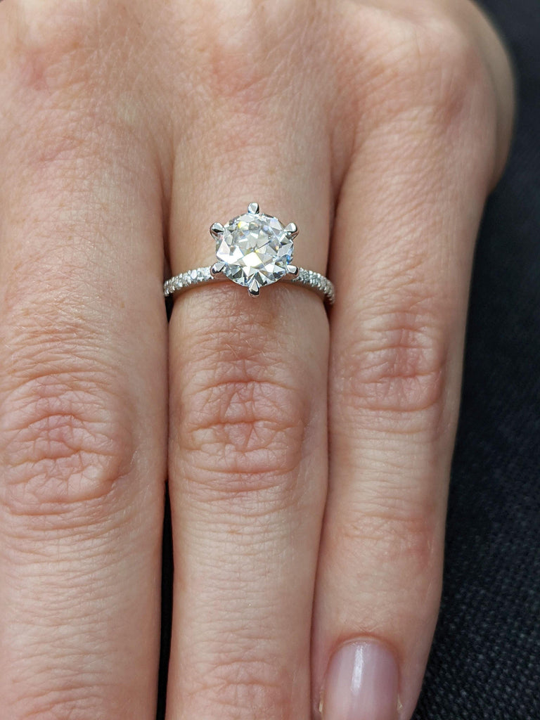 Old Mine Cut Antique Round Cut Moissanite Engagement Ring, 1- 3.5 CT Round Cut Ring, OMC Round Cut Engagement Ring