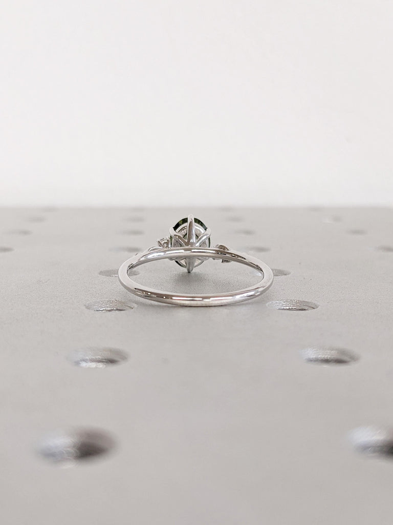 1.5ct Oval Cut Sapphire Engagement Ring, 14k White Gold Floral Ring, Diamond, Montana Sapphire Anniversary Ring, September Birthstone Ring