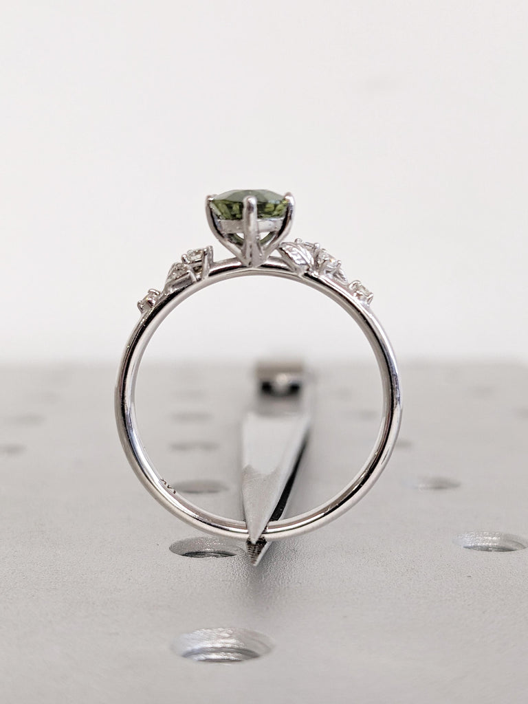 1.5ct Oval Cut Sapphire Engagement Ring, 14k White Gold Floral Ring, Diamond, Montana Sapphire Anniversary Ring, September Birthstone Ring