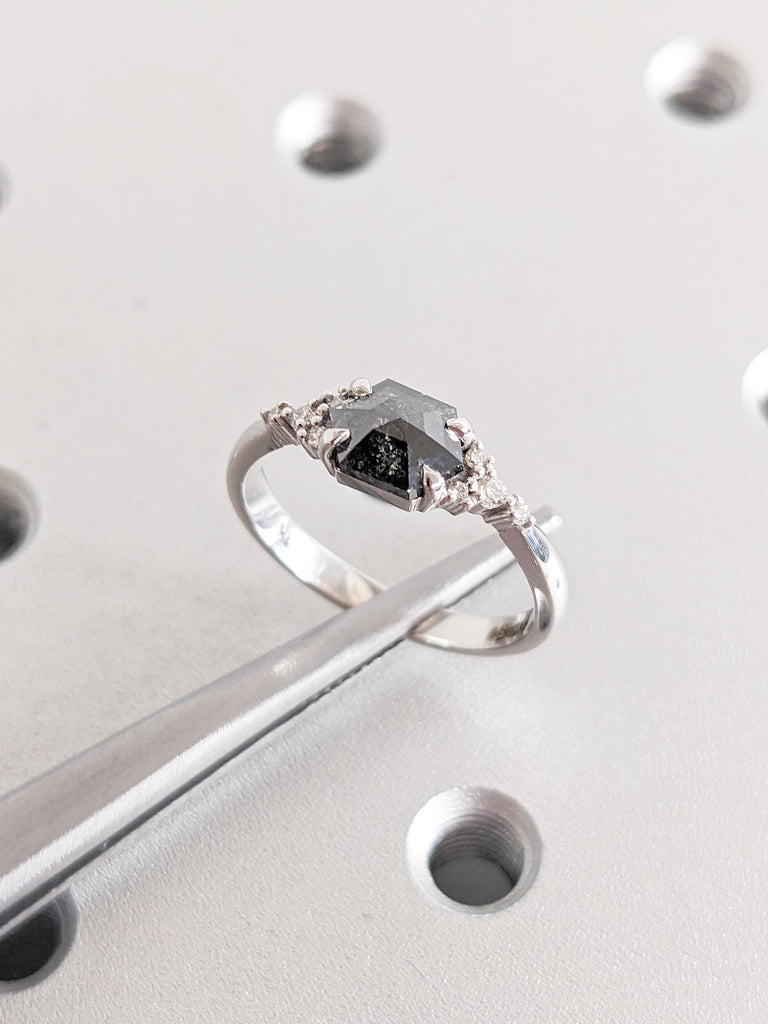 Hexagon Engagement Ring, Diamond Cluster Ring
