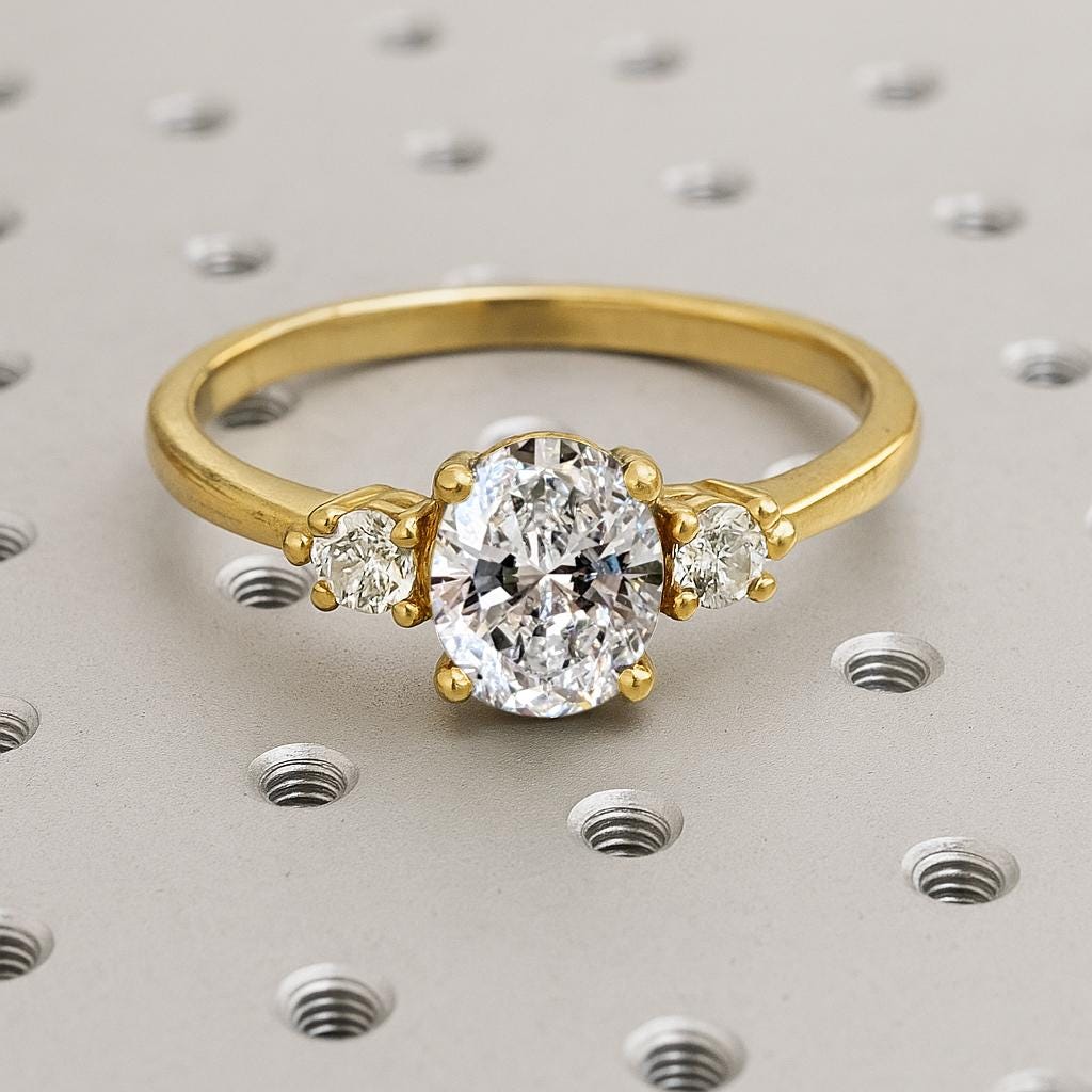 Engagement Ring, Oval Cut Ring, Three Stone Ring