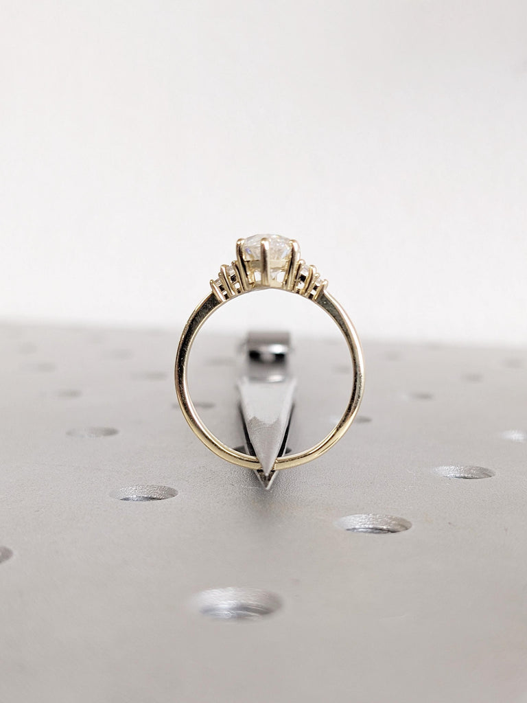 Marquise Cut Moissanite Engagement Ring | 14K Yellow Gold Baguette Accent Band | Art Deco Wedding Jewelry | Unique Statement Ring For Women