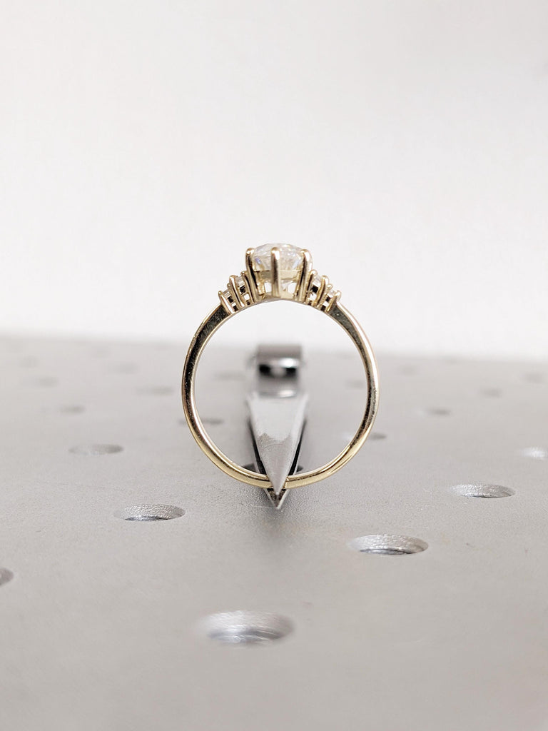 Marquise Cut Moissanite Engagement Ring | 14K Yellow Gold Baguette Accent Band | Art Deco Wedding Jewelry | Unique Statement Ring For Women image #7