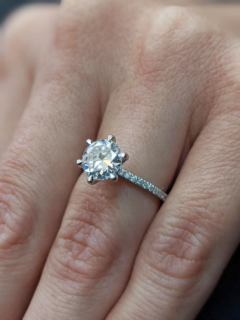 Old Mine Cut Antique Round Moissanite Engagement Ring, 1.5 CT Old Miner Cut Ring, OMC Round Cut 14k Gold Engagement Ring