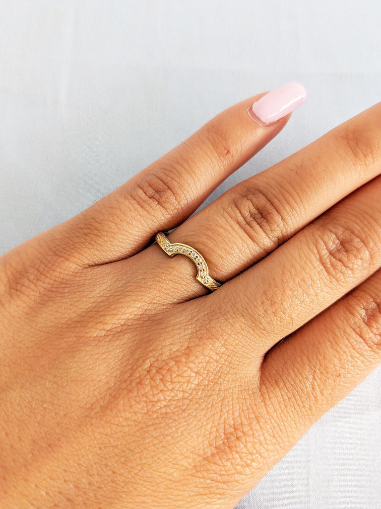 Curved Wedding Band, Solid Gold Wedding Band, Diamond Wedding Band, Hidden Tourmaline Matching Ring, Stackable Rings, Celtic Knot Patterns