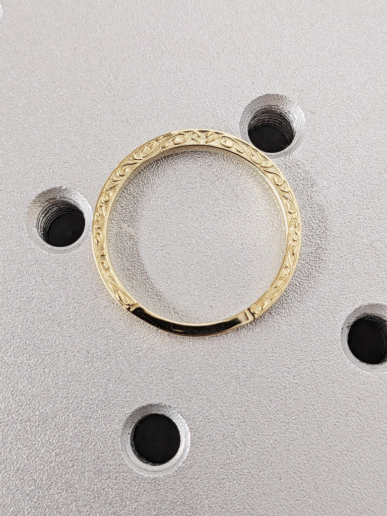 Vintage Round Diamond Engagement Ring, 14K Solid Yellow Gold Filigree Matching Ring, White Diamond Pavé Wedding Band, Custom Stacking Ring
