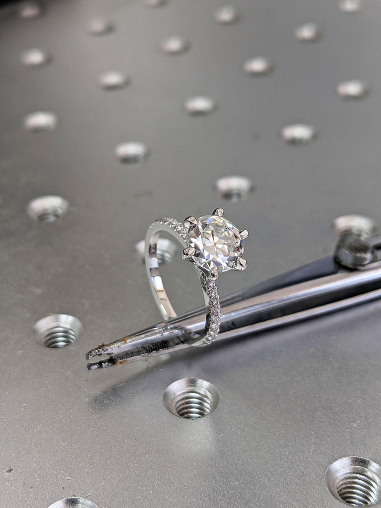4,5,6,7 Carat Old Miner cut Moissanite Engagement Rings | Old Mine cut Diamond Ring | 14k White Gold Rings for Women | Round Promise Ring