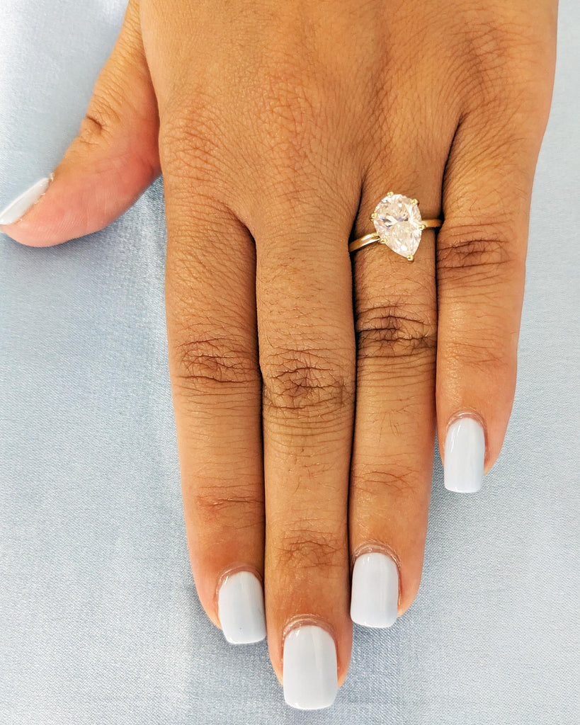 Pear Cut Lab Grown Diamond Ring | Pear Shaped Engagement Ring | Teardrop Solitaire Ring | Minimalist Ring | 14K Gold 1.6mm Thin Dainty Ring