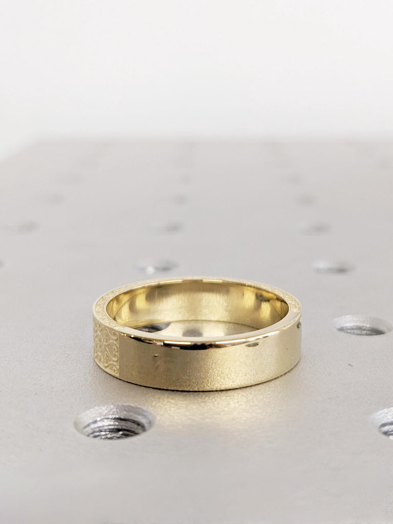 14K Yellow Gold Men's Engagement Ring, Custom Filigree Wedding Band, Modern Rings for Men