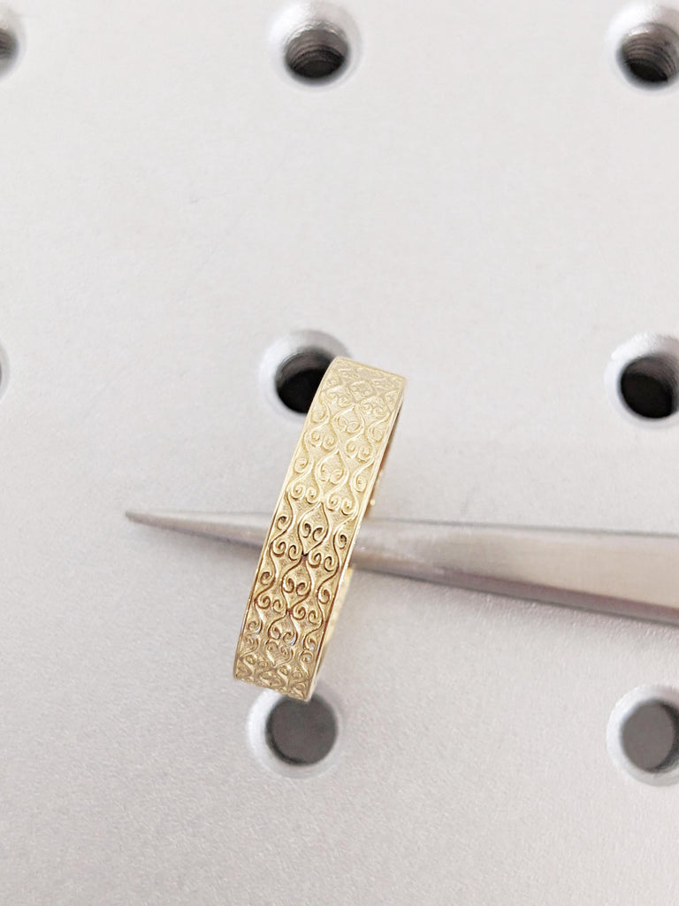 14K Yellow Gold Men's Engagement Ring, Custom Filigree Wedding Band, Modern Rings for Men