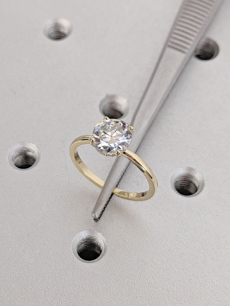 1.5ct VVS Moissanite Engagement Ring | 14k Yellow Gold Solitaire Old Mine Cut Diamond Ring