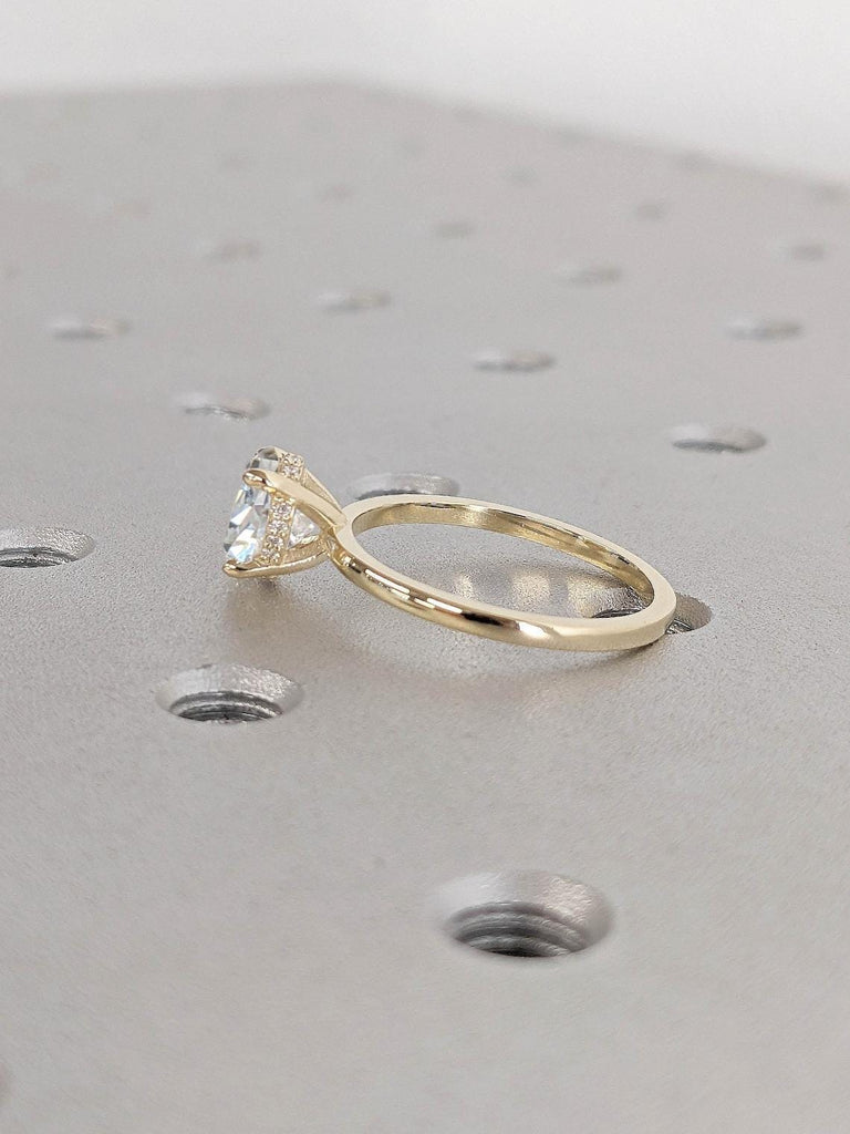 Lab Diamond Hidden Halo Ring | 14k 18k Yellow Gold Rings for Women