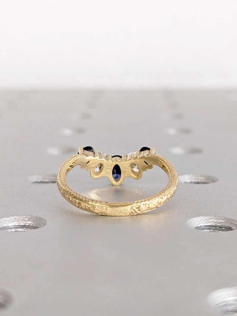 Sapphire Wedding Bands | Blue Sapphire Matching Ring | 18K Yellow Gold Ring | Oval Cut Lab Sapphire and Diamond Ring | Sapphire Jewelry Gift