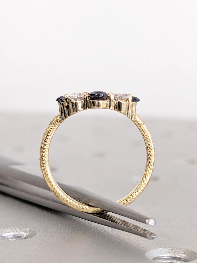 Sapphire Wedding Bands | Blue Sapphire Matching Ring | 18K Yellow Gold Ring | Oval Cut Lab Sapphire and Diamond Ring | Sapphire Jewelry Gift