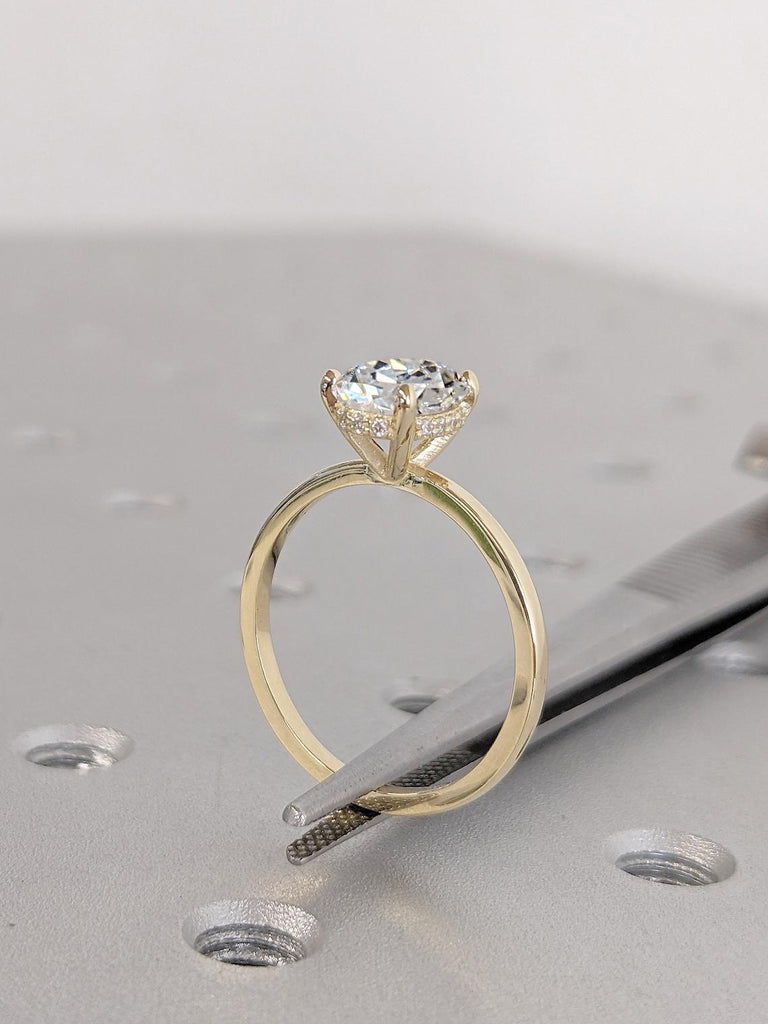 CVD Diamond Hidden Halo Ring | Solid Gold Women Wedding Ring
