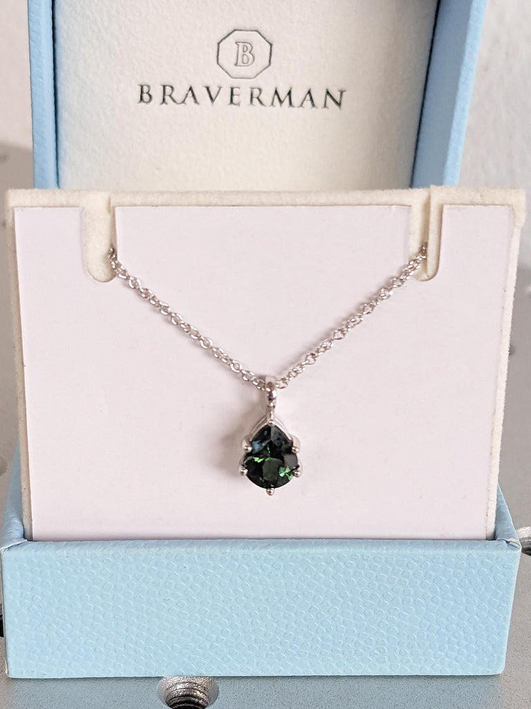 Personalized Pear Cut Tourmaline Necklace, Custom Green Teardrop Pendant, Dainty 14K White Gold Chain, Women's Everyday Jewelry