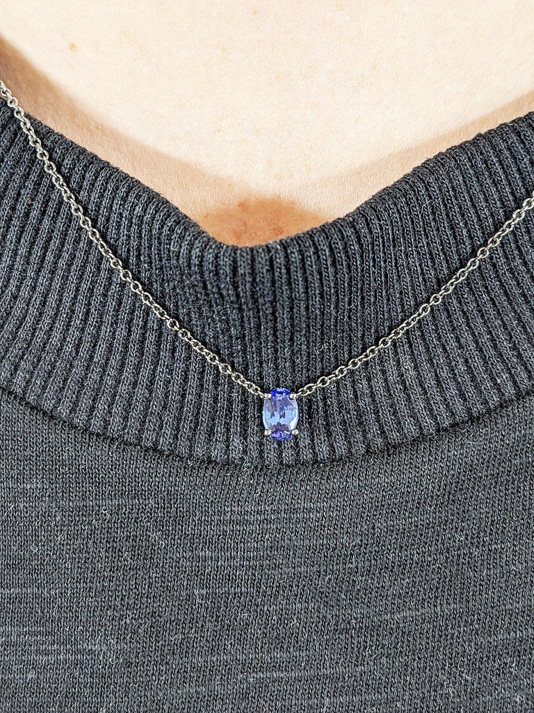 14K Solid Black Gold Violet Blue Tanzanite Necklace, Oval Cut Tanzanite Capricorn Blue Pendant, Unique Wedding Jewelry, Anniversary Gift