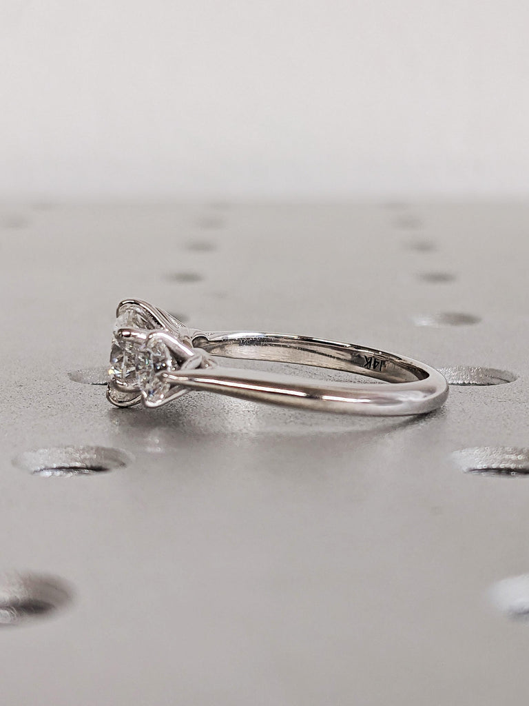 Classic Round Cut Moissanite Three Stone Trellis Engagement Ring, Custom 14K Multi Stone White Diamond Wedding Band, Unique Bridal Jewelry
