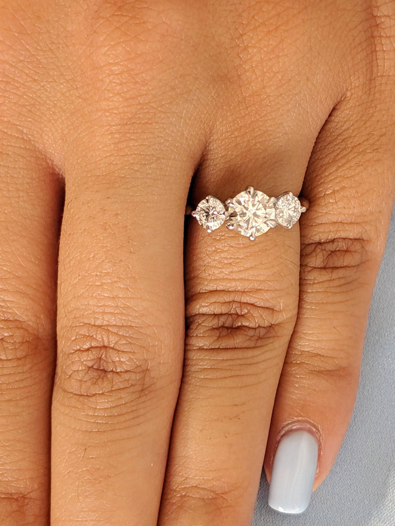 Custom 14K Solid White Gold Lab Grown Diamond Talon Prong Wedding Band, Round Cut Three Stone White Diamond Wedding Band