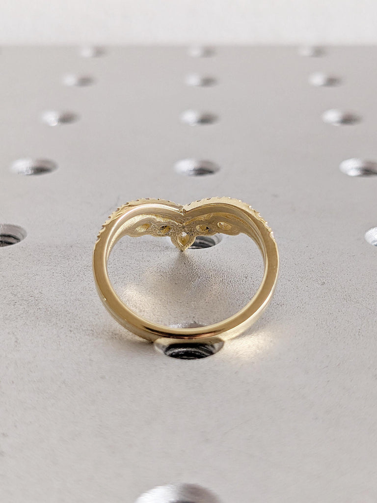 Diamond Wedding Band, 14k Solid Gold Ring, V Shaped Stacking Ring, Chevron Cluster Ring