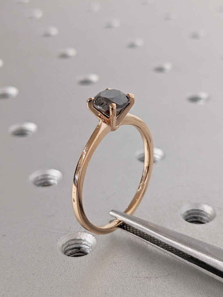 Minimalist Ring, Salt and Pepper Ring, 18k Rose Gold Engagement Ring, Simple Diamond Ring