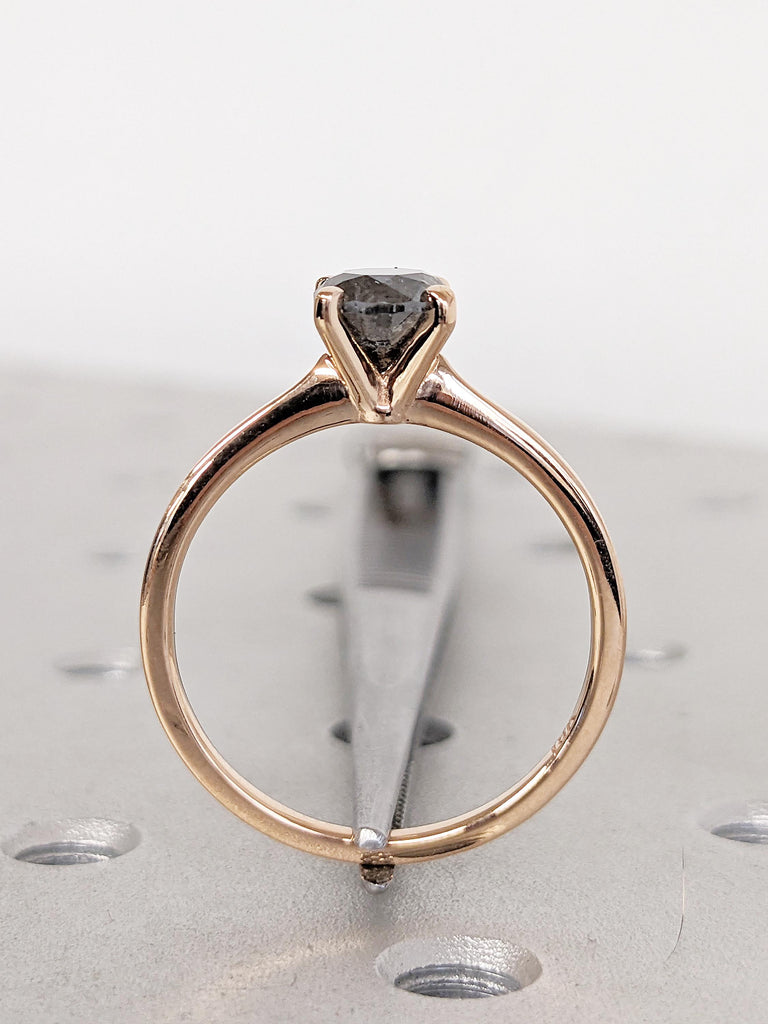 Minimalist Ring, Salt and Pepper Ring, 18k Rose Gold Engagement Ring, Simple Diamond Ring