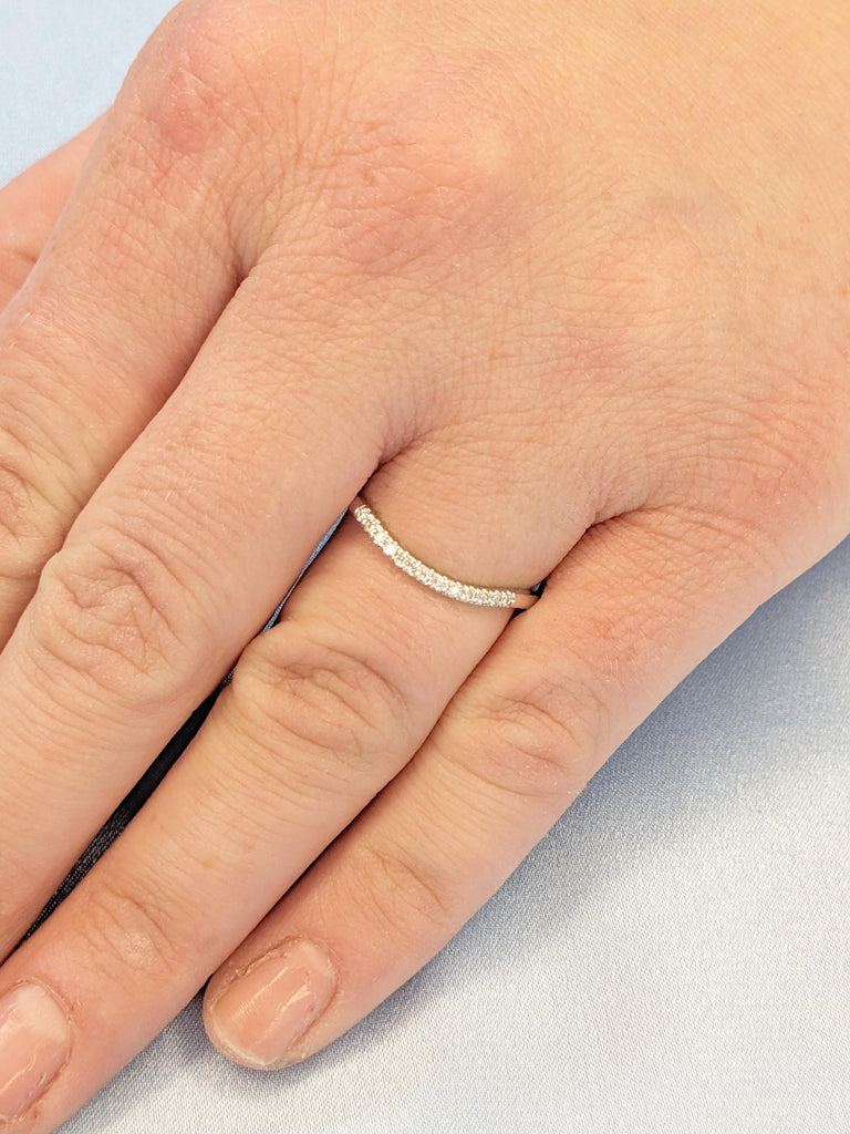 Round Cut Diamond Matching Ring | 14K White Gold Wedding Band | Dainty Pave Minimalist Diamond Ring | Stacking Band | Elegant Ring for Women