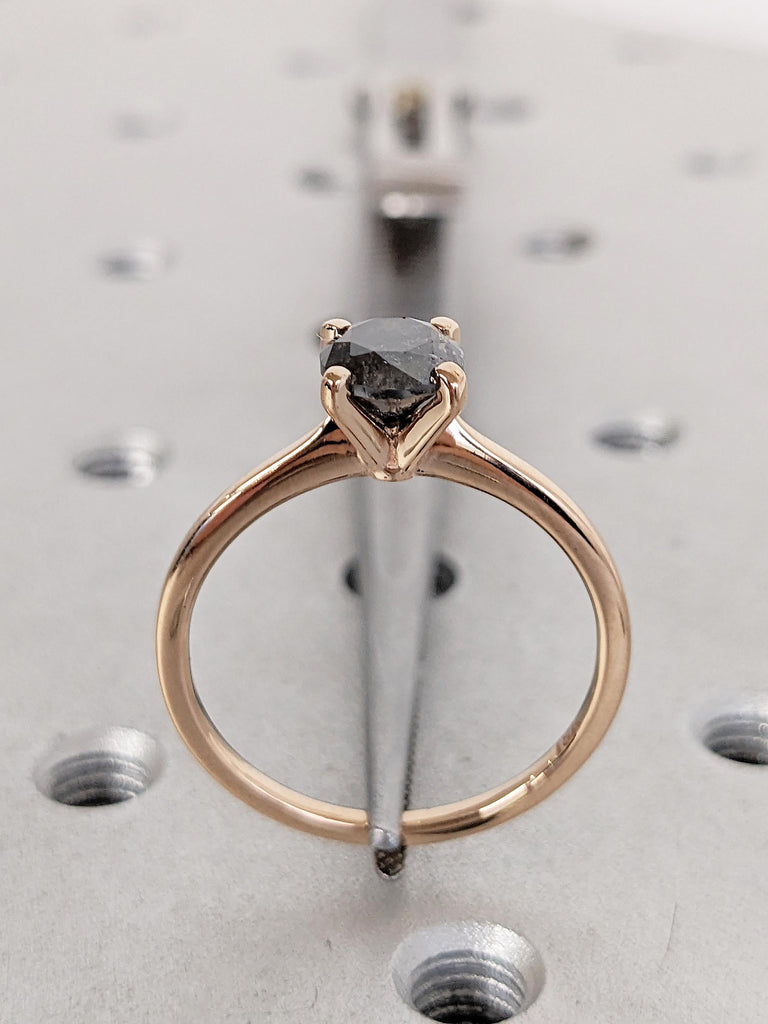 Minimalist Ring, Salt and Pepper Ring, 18k Rose Gold Engagement Ring, Simple Diamond Ring