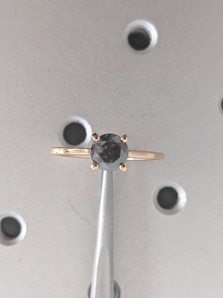 Minimalist Ring, Salt and Pepper Ring, 18k Rose Gold Engagement Ring, Simple Diamond Ring