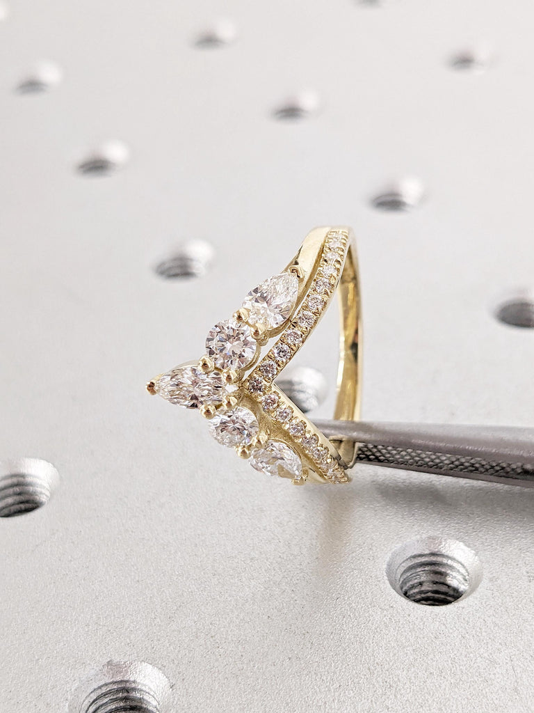 Diamond Wedding Band, Chevron Cluster Ring