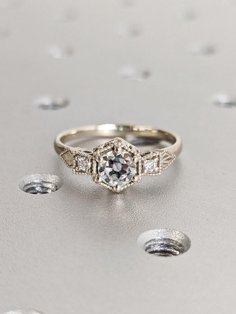 Antique Old European Round Cut Diamond Engagement Ring | 1.5ct Real Lab Grown Diamond Ring | Wedding Ring for Her | Handmade Milgrain Ring Anniversary Gift