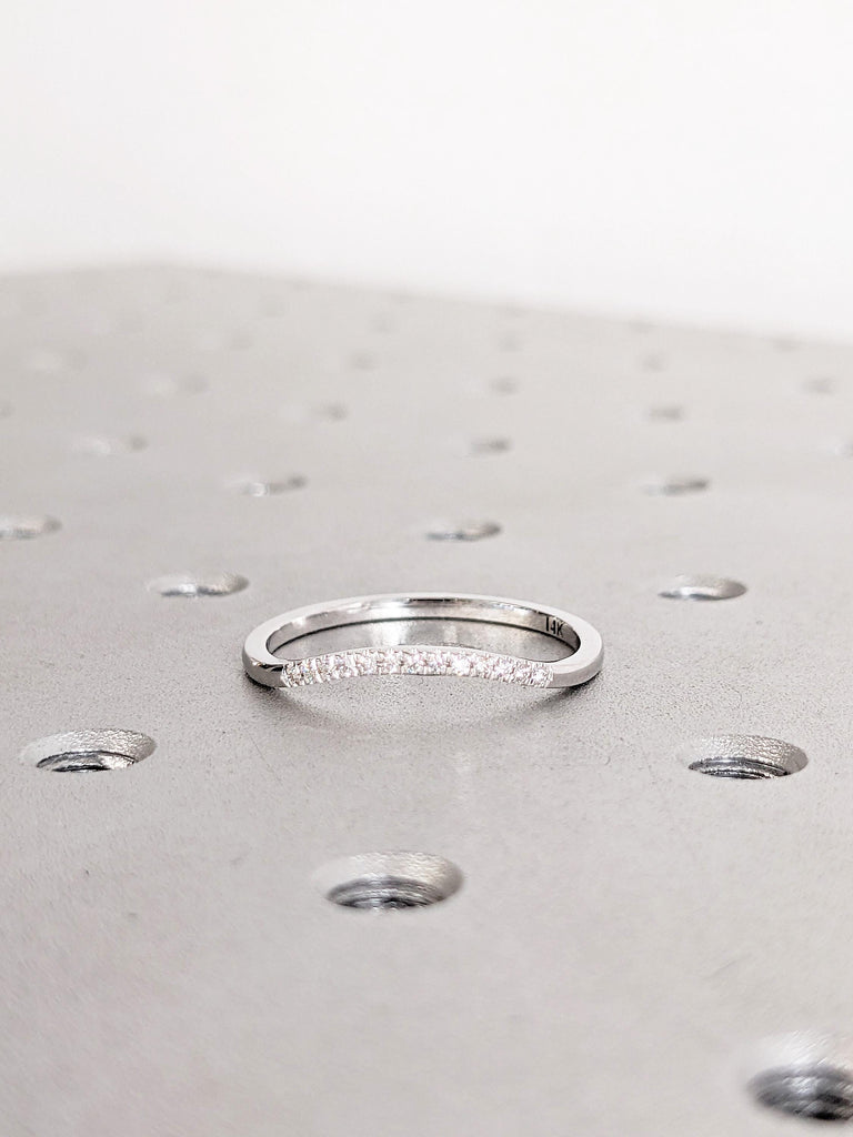 Round Cut Diamond Matching Ring | 14K White Gold Wedding Band | Dainty Pave Minimalist Diamond Ring | Stacking Band | Elegant Ring for Women