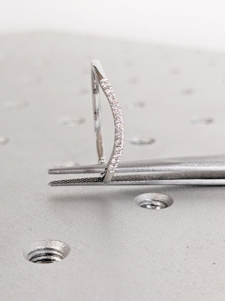 Round Cut Diamond Matching Ring | 14K White Gold Wedding Band | Dainty Pave Minimalist Diamond Ring | Stacking Band | Elegant Ring for Women
