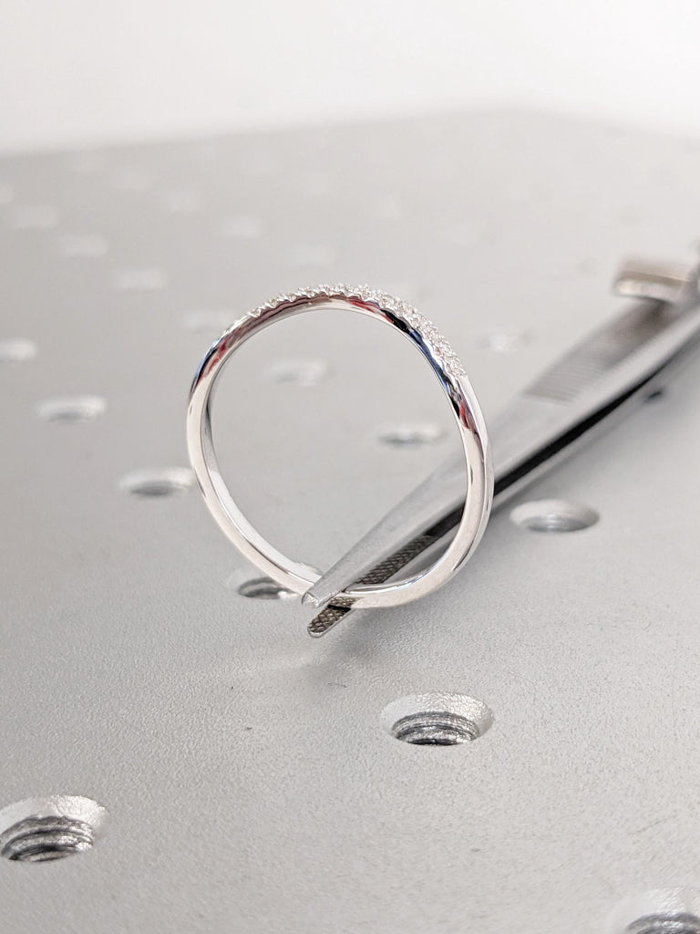 Round Cut Diamond Matching Ring | 14K White Gold Wedding Band | Dainty Pave Minimalist Diamond Ring | Stacking Band | Elegant Ring for Women